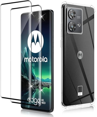 Haofun Protector de Pantalla para Motorola Moto Edge 40 Neo 5G Clear Funda, 2+1 Piezas Cristal Templado, Vidrio Templado Carcasa Protectora Transparente Anti-Choque Antiarañazos Slim Case