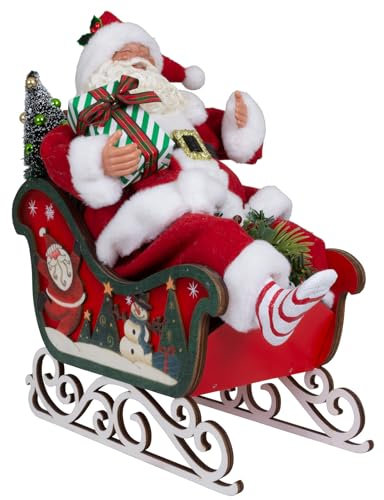 Christmas Paradise Weihnachtsmann im Schlitten 28 cm sitzend Santa Dekofigur rot