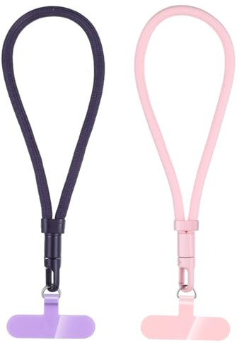 JIEYAO 2 Pcs Cell Phone Lanyard with 2 Patch, Cell Phone Hand Wrist Strap Universal Wristlet Strap Compatible with Phone Case(Purple+Pink)