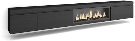 Skraut Home | Meuble TV | Banc Télé | Grand Espace de Rangement | 317x45x35 cm | Cheminée électrique XXL | Suspendu, Mural | Style Moderne | Noir