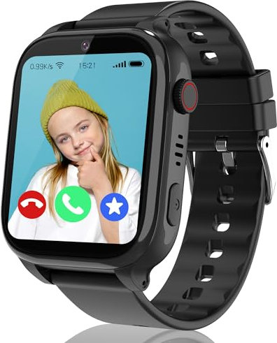 Puhiuyoi 4G Kids Smart Watch, GPS Smartwatch Boys Girls with1.85 inch HD Video & Phone Call, IP68 Kids GPS Watch with Real-time Locating, SOS School Mode, Great Gifts for Teens Aged 4-12 (Black-GPS)