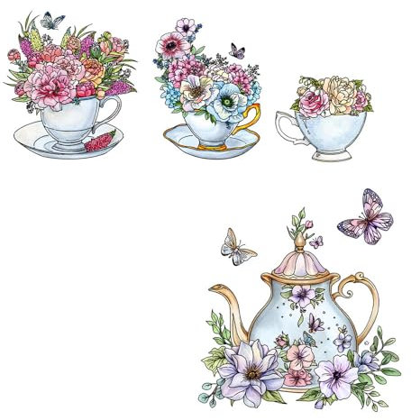 XIANMY Clear Stamps Teacup Flowers Silicone Stamp Seals Embossed Template for DIY Scrapbooking Cards Making Journal Photo Album Postcard Decoration