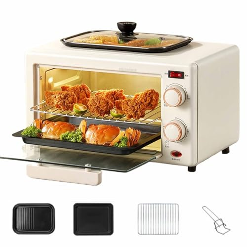 YIGECHENXIN Multifunktionales Braten- und Backgerät, einstellbare Temperatur Elektrische Retro-Toaster mit Nicht-Stick-Backblech und Clip Es ist EIN Muss, Hamburger und Eier zuzubereiten