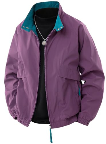 ORANDESIGNE Giacca Uomo Giubbotto Primaverile Autunno Giubbino Bomber Jacket con Zip A Viola XXL