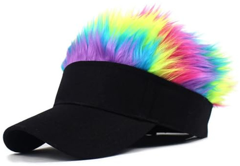 OhMill Spiked Wig Sun Visor Novelty Hat Peaked Baseball Cap Golf Hat with Fake Hairs for Women Men