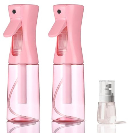 3 Pack Spray Bottles, 2-Pack Continuous Spray Bottles,Fine Water Mist Spray Bottles for Hair 6.8 OZ (200 ML) and 1oz 30ml Travel Spray Bottle Mister for Cleaning,Hairstyling,Plants,Barbers,Pink