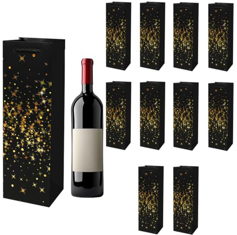 XSEXO Weihnachten Weinflaschenbeutel aus Kraftpapier,10 Stück Weinflasche Tasche Geschenktaschen mit Griff,Premium Tragetaschen für Verpackung Geschenke Wein Whisky Flaschen,für Party Weihnachten