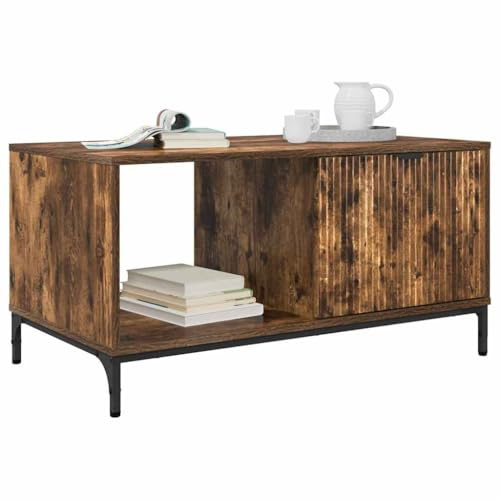 vidaXL Coffee Table Smoked Oak 90 x 49 x 46 cm Engineered Wood, Stylish Rectangular Coffee Table, Durable Modern Living Room Furniture, Functional Centerpiece, Compact Design with Storage