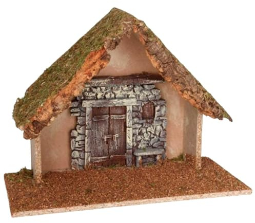 AC - Cueva/Portal de belén con Puerta, Madera y Corcho, Pesebre con Techo y Musgo para Nacimiento, Figura de Navidad, decoración Tradicional - 37 x 16 x 29 cm