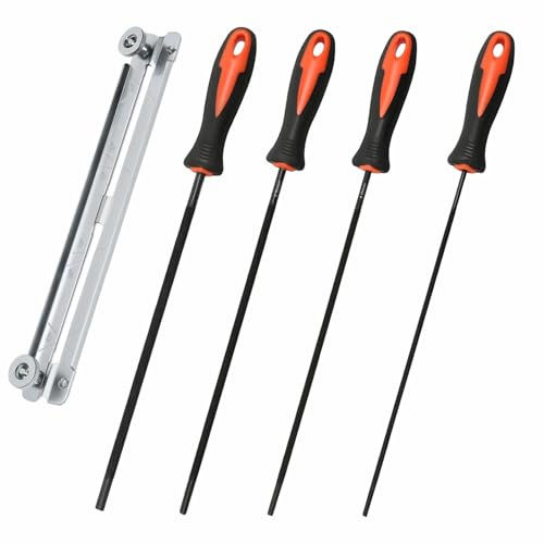 4 Pièces Lime Tronconneuse Affutage Chaine de Tronconneuse Avec poignée | Lime à Râpe en Métal avec Porte-Lime pour Chaîne DIY Affûtage Polissage (3,2mm/4,0mm/4,8mm/5,5mm)