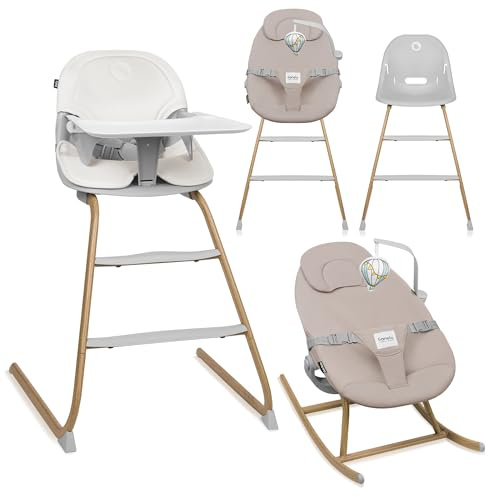LIONELO DALIA SET 4 w 1 Hochstuhl für Kinder 6-36 Monate 15 kg, Hochstuhl | für ältere Kinder bis 60 kg, Hoher Babywippe, Babyschaukel bis 9 kg, Tablett