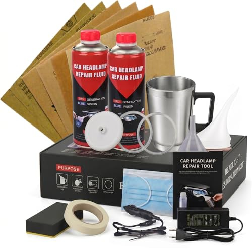 Ctopkatuo Profi-Scheinwerfer-Aufbereitungsset - Komplettset zur Scheinwerfer-Restaurierung mit 2×800ml Polymer-Beschichtung, Zerstäuberbecher & Dual-Netzteil (12V/220V) - Scheinwerfer Bedampfung Kit