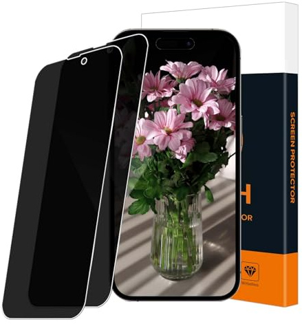 Carantee 2 Pack Anti-Espion Verre Trempé pour iPhone 15/15 Pro 5G Film | 9H Dureté protection écran, Sensibilité tactile, à l'épreuve des bulles, Grande clarté iPhone 15 vitre protection