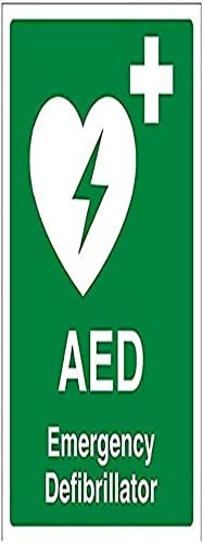 VSafety, cartello di primo soccorso con scritta “AED Emergency Defibrillator” (lingua italiana non garantita), autoadesivo, verticale, 150 mm x 200 mm, colore verde, 31034AN-S
