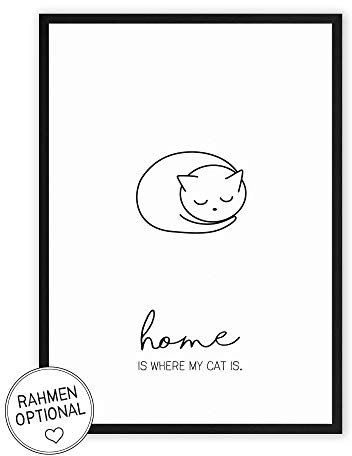 Wunderpixel® Home is where my Cat is - Kunstdruck auf wunderbarem Hahnemühle Papier DIN A4 -ohne Rahmen- schwarz-weißes Bild Poster mit Katze Deko Wohnung/als Geschenk Mitbringsel