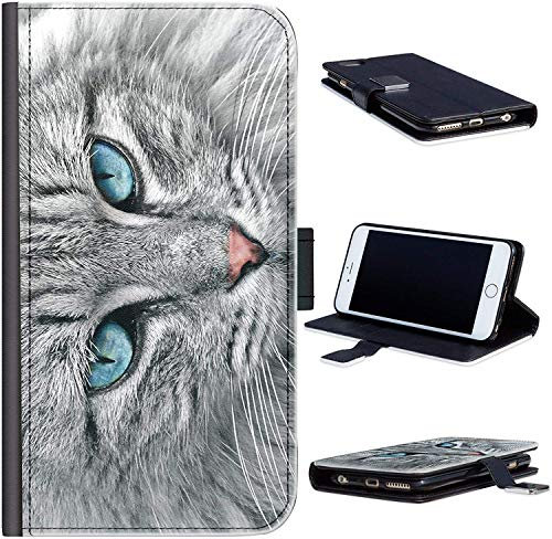 Hairyworm Grey cat with blue eyes Phone Case for Apple iPhone SE (2016) (1st Gen), leather side flip wallet phone case, phone cover