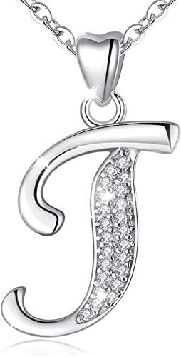 AEONSLOVE Damen Buchstaben Kette Silber Halskette Buchstabe I Kette Mit Buchstaben Brief des Alphabets Initiale Anhänger mit Zirkonia Schmuck Geschenk für Mädchen
