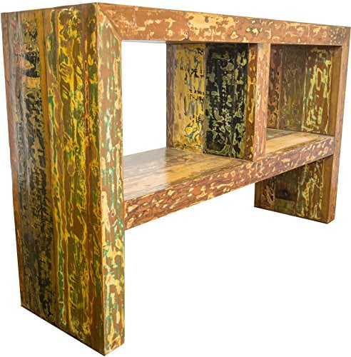GURU SHOP Kleine Kommode, Bücherregal, Offenes Sideboard, Fernsehtisch, Vintage Look mit Verzierungen - Modell 13, Gelb, 85x130x40 cm, Kommoden & Sideboards