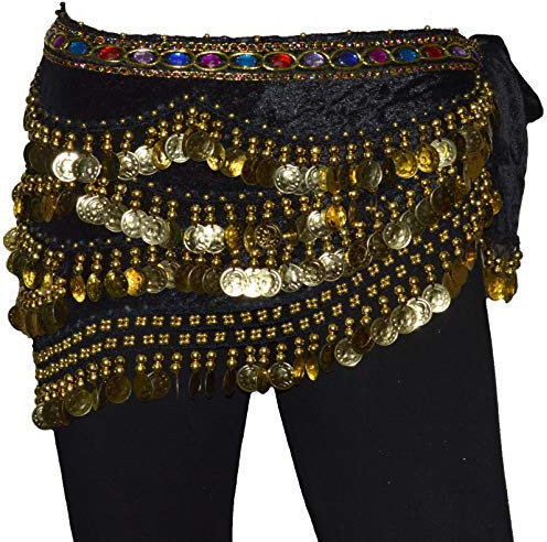 Tanzbekleidung & Accessories Bauchtanz Münzgürtel Samt Hüfttuch Belly Dance Bauchtanzgürtel Karneval Münzen (Schwarz)