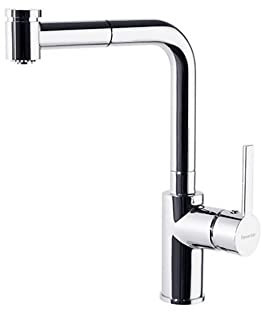 Ramon Soler - Grifo de Cocina Monomando con Caño Extraíble, Ahorro de Agua, Cromado, Sistema S2, Serie Drako, Ideal para Fregadero, Diseño Moderno y Funcional