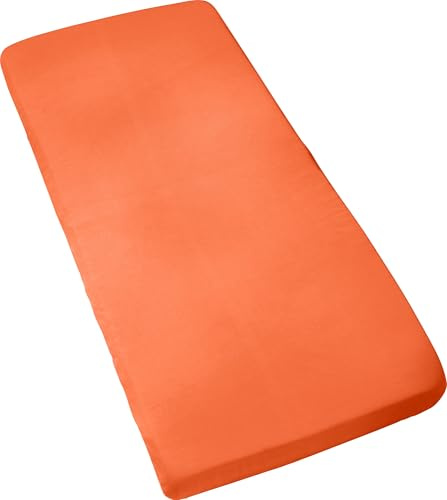 REDBEST Jersey- Stretch Kinder- Spannbettlaken San Francisco 100% Baumwolle, orange Größe 60x120 cm - 70x140 cm - weiche Qualität, bügelfrei, Rundumgummi, bis 12 cm Höhe