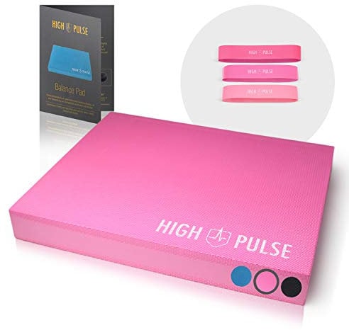 High Pulse® XXL Balance Pad inkl. 3X Fitnessbänder + Poster – Balancekissen für EIN verbessertes Gleichgewicht, Koordination und Stabilität (Pink)