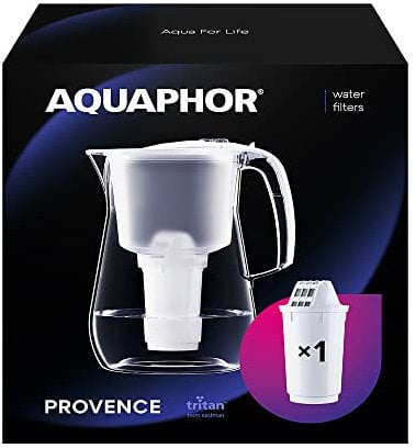 AQUAPHOR Provence White Water Filter Jug - Counter Top Design with 4.2L Capacity, 1 X A5 Filter with added Magnesium included, Reduces Limescale, Chlorine & Microplastics, Perfect for Families.