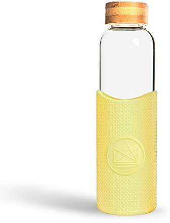 Neon Kactus Glass Water Bottle | Reusable Made with Borosilicate Glass | Travel Water Bottle | For Hot & Cold Drinks | Durable, Leakproof, Non-Slip & Dishwasher-Safe | Sun is Shining, 550ml