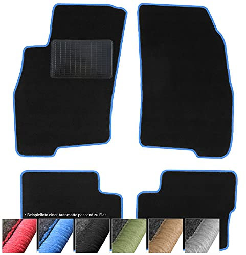 moto-MOLTICO Fußmatten Auto - Velours Autoteppiche passend für FIAT Panda 2 (2003-2012) - 4-teiliges Set - Schwarze Automatten mit Blauen Ziernähten