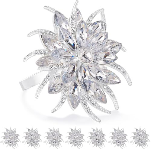 ZeeDix 8 Stück Serviettenringe Silber mit Elegante Lotus Motiv | Serviettenring für Tischdeko, Hochzeit, Geburtstag, Weihnachten, Party & Küche