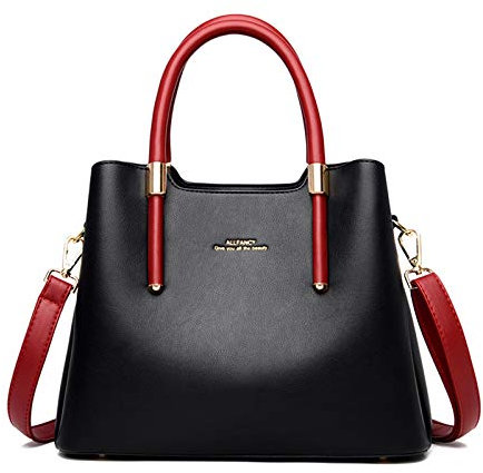 NICOLE & DORIS Reißverschluss Handtasche Damen Schultertasche Shopper PU Leder Umhängetasche Elegant Henkeltasche Designer Taschen Schwarz