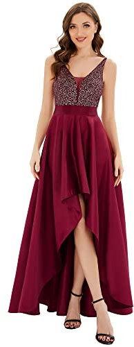 Ever-Pretty Vestido de Fiesta para Mujer Largo Sin Mangas Escote en V Corte Imperio Elegant Alta Baja Burdeos 36