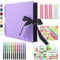 Vienrose Fotoalbum Zum Selbstgestalten 28,5 x 21 cm DIY Fotobuch 80 Seiten Seidenband Bastelpapier Album für 160 10x15 Fotos Baby Familie Valentinstag Geburtstag Jahrestag Geschenk Lila