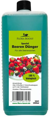 Konfitee Beeren Dünger Flora Boost 1000ml I Für bis zu 200L Gießwasser I Obst Dünger für alle Beeren Sorten geeignet I Flüssiger Blatt- & Wurzeldünger I 100% natürlicher Pflanzendünger