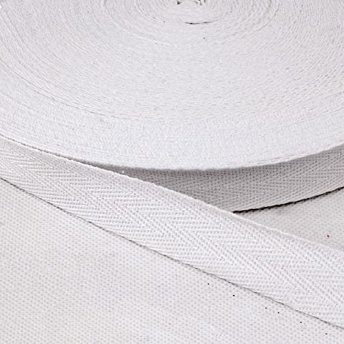 Baumwolle Schrägband,25 Yards x 20mm Einfassband Köperband Nahtband Baumwollband Textilband Fischgrätenband Köperband Wimpelband Twillband Webbing Band für Schneidern DIY-Nähen Basteln,Weiß
