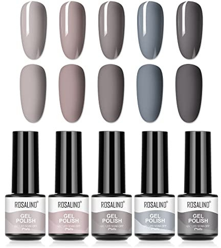 ROSALIND UV Nagellack Shellac Set 5 Farben Gel Nagellack Set Grau Nagellack Mini UV Lampe Für Nägel Gel Nail Polish Set