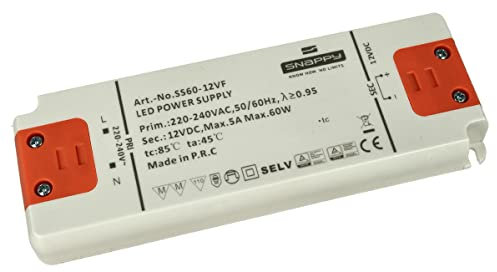 Schlanker Trafo, 12 V, dünnes Netzteil DC12 V, flaches Design, ideal für LED-Streifen, Installation im Schrank (60 W, 5 A, 160 x 58 x 18 mm)