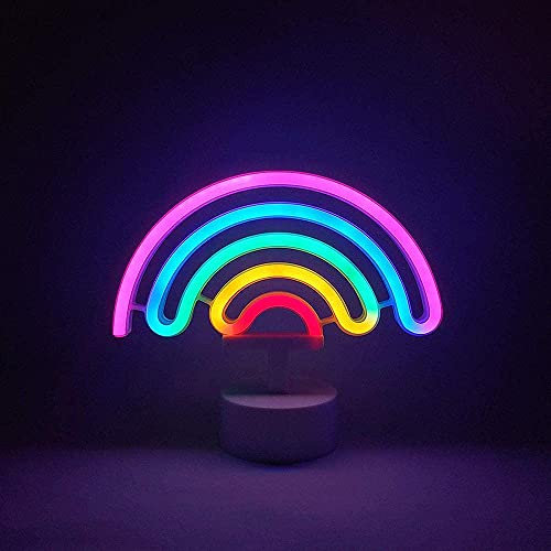 HOSYMO Regenbogen Neon Sign, LED Neon Light Leuchtreklame mit Ständer, Batterie oder USB Betrieben, Bunte Neon Schild Licht Deko für Party, Bar, Schlafzimmer, Weihnachten