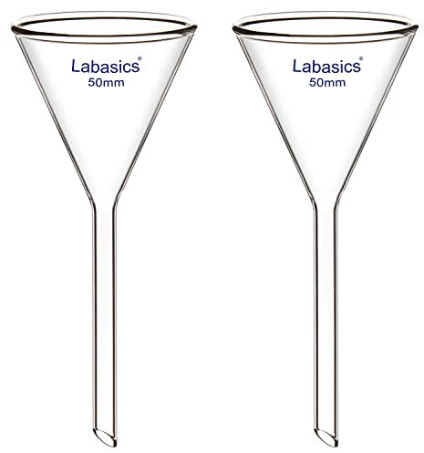 Labasics 2 Pezzi Imbuto in Vetro Borosilicato Glass Funnel, Imbuti da Laboratorio, Gambo Corto Diametro 50 mm, Lughezza Stelo 50 mm