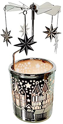 Kingnero Karussell-Kerzenhalter, rotierend, drehbar, Teelicht, Kerzenständer für Weihnachten (silberner Stern)