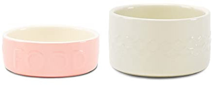 Scruffs Classic & Icon 2 Piece Dog Food & Water Bowl Set - 15cm - Pink/Cream
