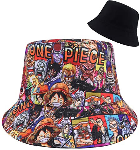 Roffatide Anime Unisex Packbarer Eimer Hut Graffiti Bedruckter Fischerhut Beidseitig tragbar Sonnenhut Strandmütze A