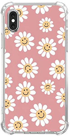 Vusbvelnot Smile Face Daisy Flower Case Compatible with iPhone Xs Max, Cute Pink Smiling Daisy Case for iPhone Xs Max for Teens Men