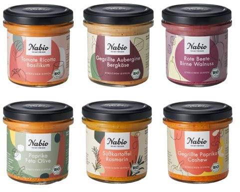 NABIO | Mediterrane Aufstriche und Dips nehmen dich mit auf eine Reise auf die Vorspeisenteller des Südens. 3 x veganer Aufstrich, 3 x vegetarischer Aufstrich (6 x 135g)