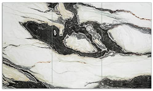 Wallario Herdabdeckplatte/Spritzschutz aus Glas, 3-teilig, 90x52cm mit 8mm hohen Füßen, für Ceran- und Induktionsherde, Schwarz-Weiße Marmor-Optik