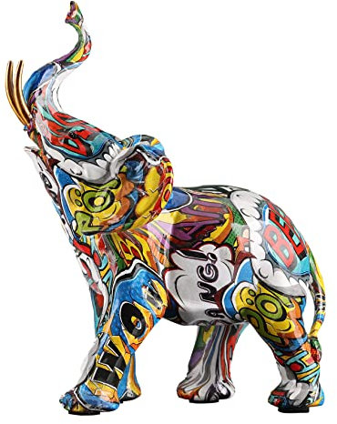 Abstrakte Elefanten-Dekor, Graffiti, blauer Elefant, Kunstharz, Graffiti, blaue Elefantenstatuen, Heimdekoration, Kunst, Elefantenstatue, geeignet für Raumdekoration im Wohnzimmer, Schlafzimmer, Büro