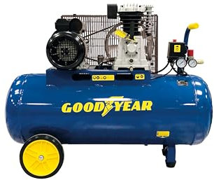 Goodyear - Compresor de Aire 100L 3 CV 2250W 10 Bar, Motor a Correa, 350 L/min, Ideal para Talleres y Uso Profesional