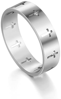 SIPURIS Kreuzring für Männer Frauen Christliche Kreuz Ringe Spinner Edelstahl Herrn Gebet Angst Ring Religiöse Hochzeit Statement Stapelbare Bandringe, 7, Edelstahl, Kein edelstein