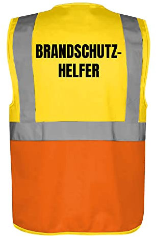 Fassbender-Druck WARNWESTEN - Sicherheitsweste GELB/ORANGE mit Taschen und Reißverschluss nach EN ISO 20471 zertifiziert - Warn Weste für BRANDSCHUTZHELFER - Unisex mit hochwertigem Reflektorstreifen