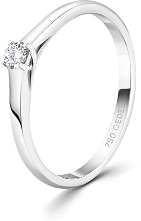 EDELIND Diamant Verlobungsring Damen Gold 750 - Diamantring 0.1 Ct aus Weißgold - Ringgröße 50 (15.9) - mit Schmuck Geschenkbox - Symbol der Liebe